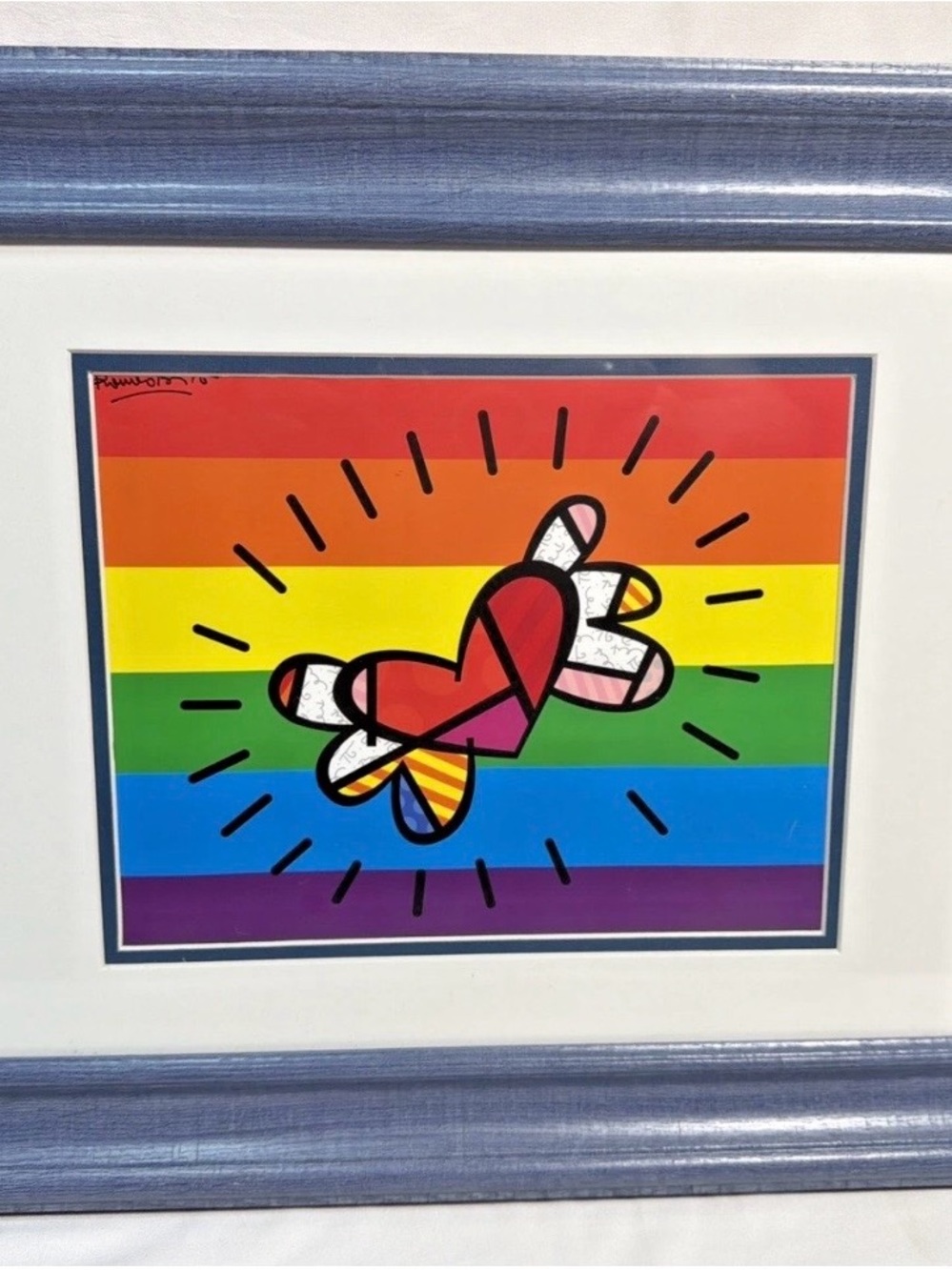 Romero Britto Pride Heart Framed Matted Print Rainbow Pop Art 15x18 SHIPS FAST